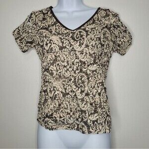 Vintage 90s brown tan textured short sleeve grunge witchy boho top size Med